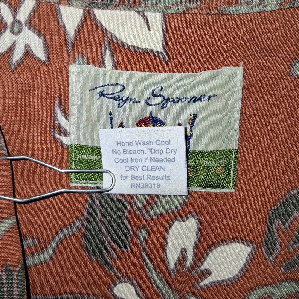Reyn Spooner Linen Blend Shirt Men's Large Chest Flap Pockets Floral Hawaiian